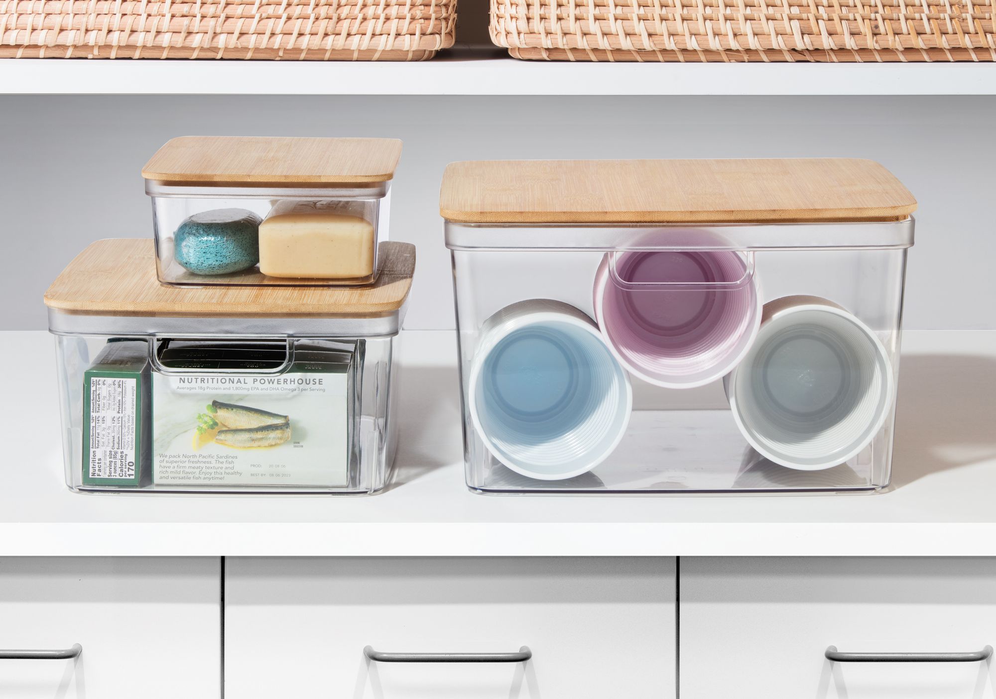 Oggi Clear Storage Bin with Bamboo Lid Medium